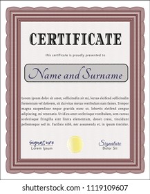 Red Sample certificate or diploma. Modern design. Detailed. Easy to print. 