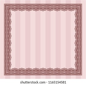 Red Sample certificate or diploma. Modern design. Vector illustration. With complex linear background. 