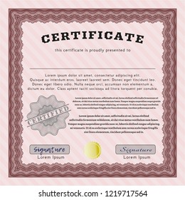 Red Sample certificate or diploma. Modern design. Easy to print. Vector illustration. 