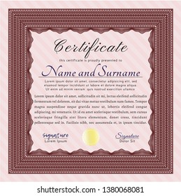 Red Sample certificate or diploma. Modern design. With guilloche pattern and background. Customizable, Easy to edit and change colors. 