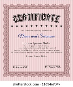 Red Sample certificate or diploma. Money Pattern design. With great quality guilloche pattern. Detailed. 