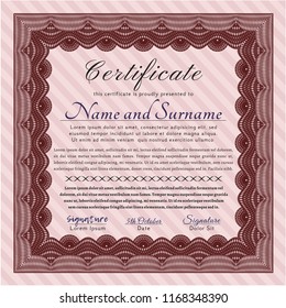 Red Sample certificate or diploma. Money Pattern design. Easy to print. Detailed. 