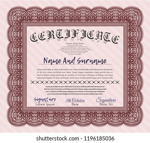 Red Sample certificate or diploma. Money Pattern design. Detailed. Printer friendly. 