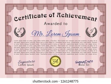 Red Sample certificate or diploma. Money Pattern. Detailed. With guilloche pattern and background. 