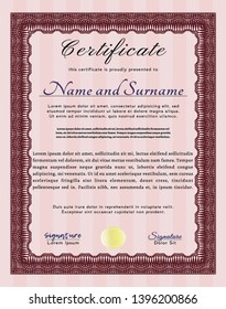 Red Sample certificate or diploma. Money Pattern. With background. Customizable, Easy to edit and change colors. 
