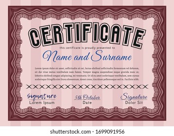 Red Sample certificate or diploma. Money Pattern design. Printer friendly. Customizable, Easy to edit and change colors. 