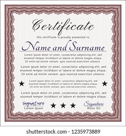 Red Sample certificate or diploma. Nice design. Complex background. Detailed. 