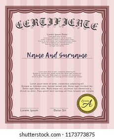 Red Sample certificate or diploma. Perfect design. With guilloche pattern and background. Detailed. 