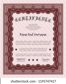 Red Sample certificate or diploma. Perfect design. Detailed. With linear background. 