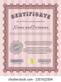 Red Sample certificate or diploma. Perfect design. With background. Customizable, Easy to edit and change colors. 