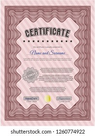 Red Sample certificate or diploma. Printer friendly. Modern design. Vector illustration. 