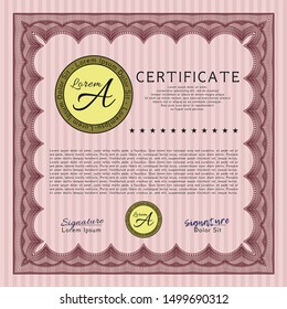 Red Sample certificate or diploma. Printer friendly. Elegant design. Vector illustration. 