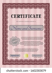 Red Sample certificate or diploma. With quality background. Detailed. Excellent design. 