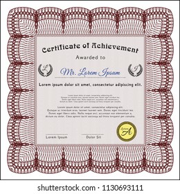 Red Sample certificate or diploma. Retro design. Customizable, Easy to edit and change colors. With complex background. 