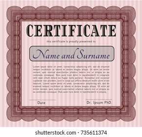 Red Sample certificate or diploma. Retro design. With linear background. Detailed. 