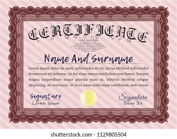 Red Sample certificate or diploma. Sophisticated design. Complex background. Detailed. 