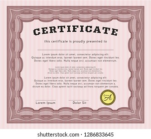 Red Sample certificate or diploma. Sophisticated design. With great quality guilloche pattern. Vector illustration. 