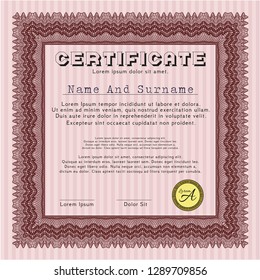 Red Sample certificate or diploma. Sophisticated design. Detailed. With complex linear background. 