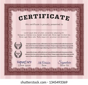 Red Sample certificate or diploma. Sophisticated design. With complex linear background. Detailed. 