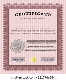  Red Sample certificate or diploma. Superior design. Vector illustration. With complex background. 
