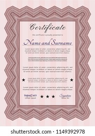 Red Sample certificate or diploma. Vector illustration. With quality background. Artistry design. 