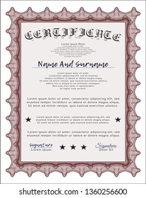 Red Sample certificate or diploma. Vector illustration. With guilloche pattern. Superior design. 