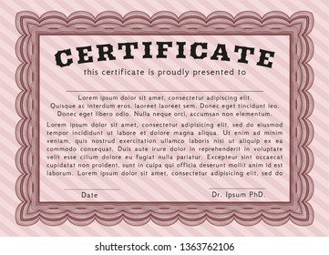 Red Sample certificate or diploma. Vector illustration. With background. Artistry design. 