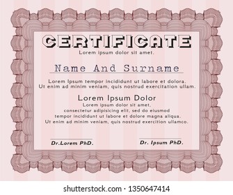 Red Sample Certificate. Easy to print. Money Pattern design. Vector illustration. 