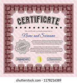 Red Sample Certificate. Elegant design. Vector illustration. With great quality guilloche pattern. 