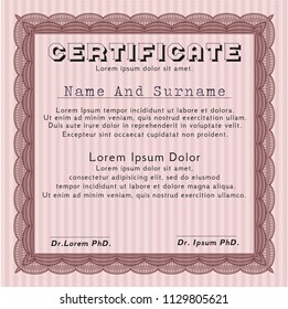 Red Sample Certificate. Excellent design. Detailed. With complex linear background. 