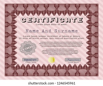 Red Sample Certificate. Good design. Detailed. Complex background. 