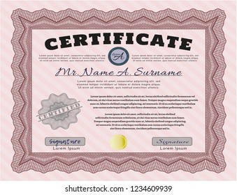Red Sample Certificate. With great quality guilloche pattern. Vector illustration. Retro design. 