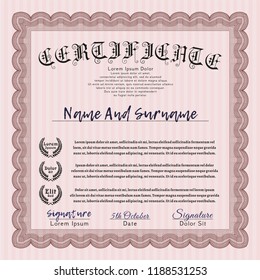 Red Sample Certificate. With guilloche pattern. Detailed. Perfect design. 