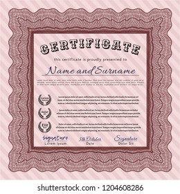 Red Sample Certificate. With guilloche pattern. Money style design. Vector illustration. 