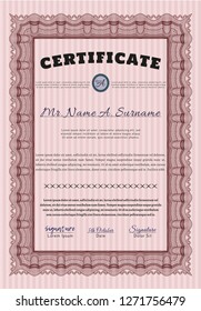 Red Sample Certificate. With guilloche pattern and background. Good design. Detailed. 