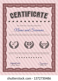 Red Sample Certificate. With guilloche pattern. Good design. Detailed. 