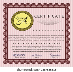 Red Sample Certificate. With guilloche pattern and background. Customizable, Easy to edit and change colors. Artistry design. 
