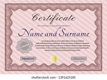 Red Sample Certificate. With guilloche pattern and background. Superior design. Customizable, Easy to edit and change colors. 