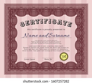 Red Sample Certificate. With guilloche pattern. Detailed. Money design. 