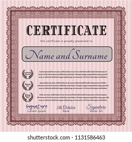 Red Sample Certificate. With linear background. Money Pattern. Vector illustration. 