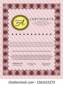 Red Sample Certificate. With linear background. Money style design. Detailed. 
