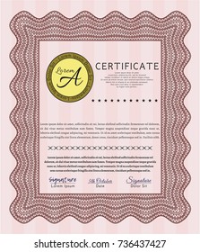 Red Sample Certificate. With linear background. Vector illustration. Retro design. 