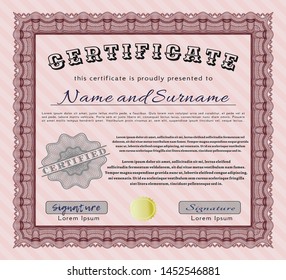 Red Sample Certificate. Lovely design. Customizable, Easy to edit and change colors. With complex linear background. 