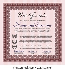 Red Sample Certificate.  Lovely design.  With background.  Detailed. 