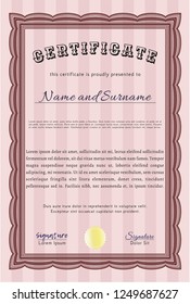 Red Sample Certificate. Modern design. Vector illustration. With complex background. 