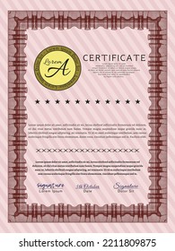 Red Sample Certificate.  Modern design.  With guilloche pattern and background.  Vector illustration. 