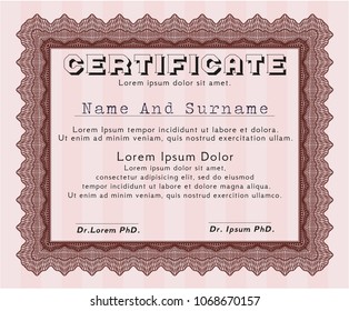   Red Sample Certificate. Money design. With quality background. Vector illustration. 