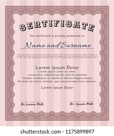 Red Sample Certificate. Money design. Vector illustration. With linear background. 