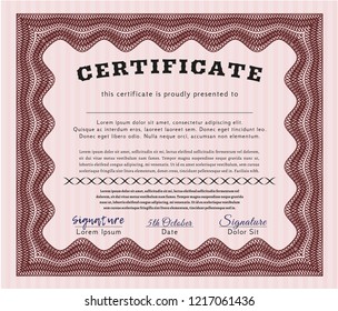 Red Sample Certificate. Money design. Vector illustration. Complex background. 