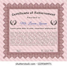 Red Sample Certificate. Money design. Printer friendly. Vector illustration. 
